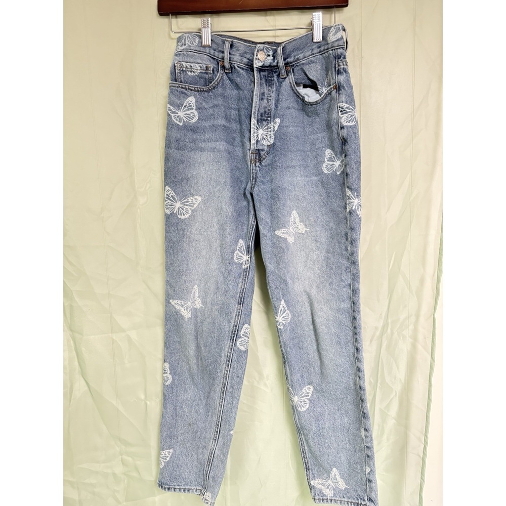 PacSun Ultra High Rise Slim Butterfly Print‎ Light Blue Denim Women's Jeans